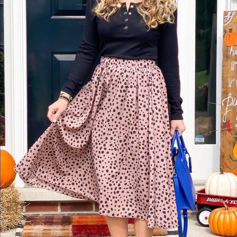 Womens Pink leopard print maxi- Midi Skirt - Elastic Waist